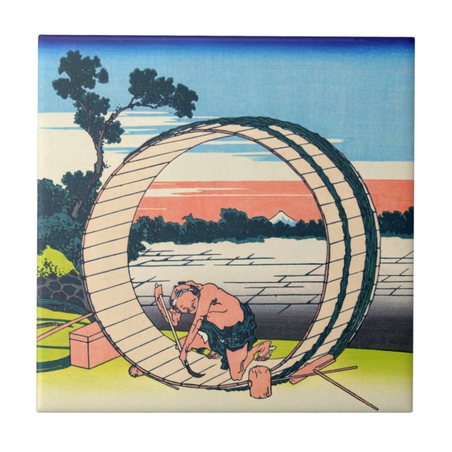 Katsushika Hokusai - Fujimigahara, Owari Province Ceramic Tile (Front)