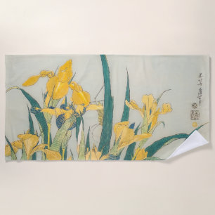 Katsushika Hokusai - Grasshopper and Iris Beach Towel