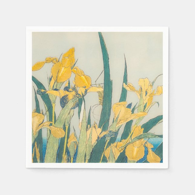 Katsushika Hokusai - Grasshopper and Iris Napkin (Front)
