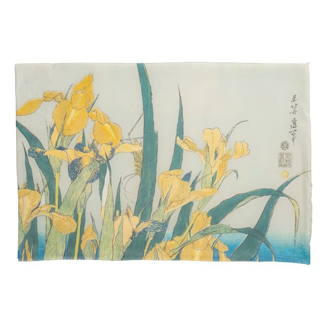 Katsushika Hokusai - Grasshopper and Iris Pillowcase (Front)
