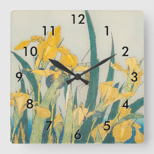 Katsushika Hokusai - Grasshopper and Iris Square Wall Clock