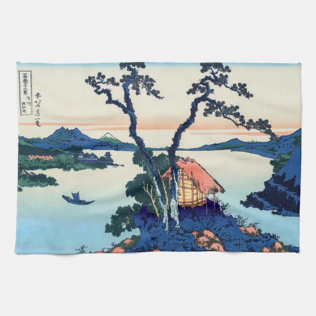 Katsushika Hokusai - Lake Suwa in Shinano province Tea Towel (Horizontal)