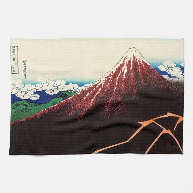 Katsushika Hokusai - Lightnings below the summit Tea Towel (Horizontal)