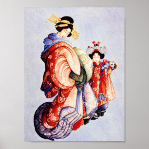 Katsushika Hokusai — Oiran and Kamuro Poster