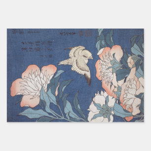 Katsushika Hokusai Peonies and Canary Wrapping Pap Paper Sheet