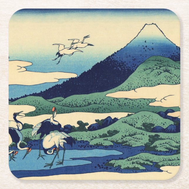 Katsushika Hokusai - Umegawa in Sagami province Square Paper Coaster (Front)