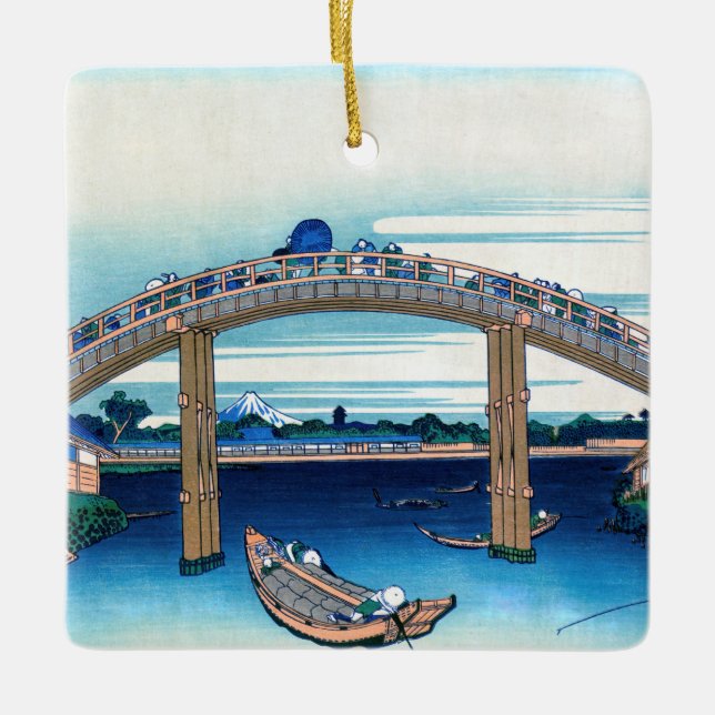 Katsushika Hokusai - Under Mannen Bridge, Fukagawa Ceramic Ornament (Front)