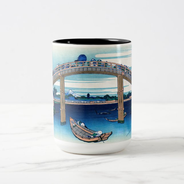 Katsushika Hokusai - Under Mannen Bridge, Fukagawa Two-Tone Coffee Mug (Center)