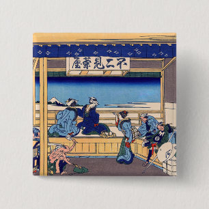 Katsushika Hokusai - Yoshida on the Tokaido 15 Cm Square Badge