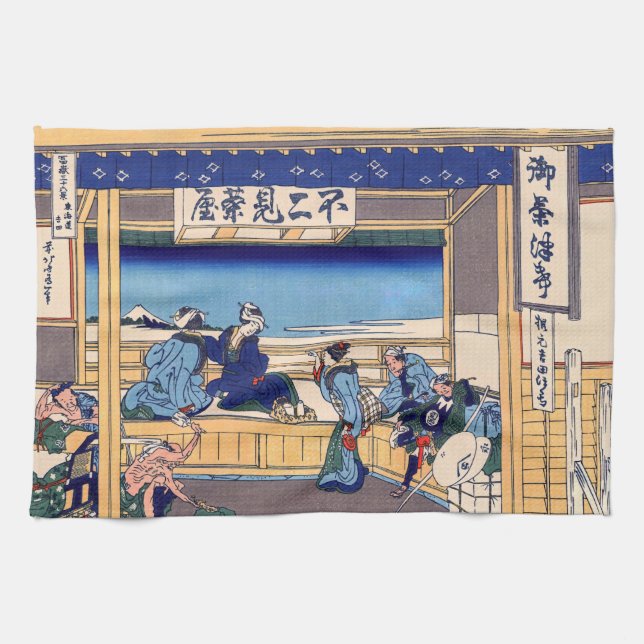 Katsushika Hokusai - Yoshida on the Tokaido Tea Towel (Horizontal)