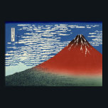 Katsushika Hokusai's Red Fuji Poster<br><div class="desc">This Japanese colour print was created by artist Katsushika Hokusai in 1930. It's titled Mount Fuji in Clear Weather (aka Red Fuji). The artist used very strong colours, there's a strong contrast between the redness of Mt. Fuji and it's green foothills and the blue sky with its white clouds. The...</div>