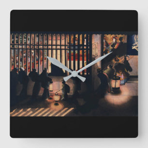 Katsushika Ōi , "Yoshiwara Kōshisakinozu" Square Wall Clock