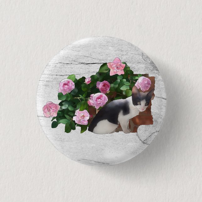 Katze im Rosenbusch  3 Cm Round Badge (Front)