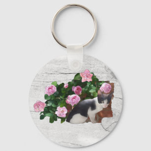 Katze im Rosenbusch Key Ring