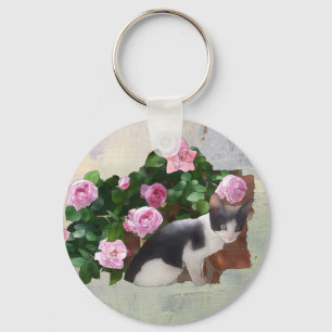 Katze im Rosenbusch Key Ring