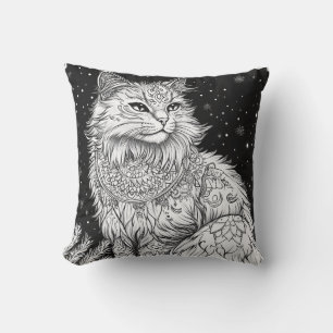 Katze Mandala unter magischem Sternenhimmel Cushion