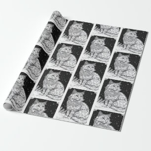 Katze mit Mandala unterm Sternenhimmel Wrapping Paper