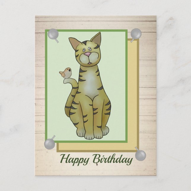 Katze mit Vogel Postcard (Front)