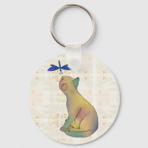 Katze und blaue Libelle Key Ring