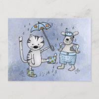 Katze und Hund im Regen