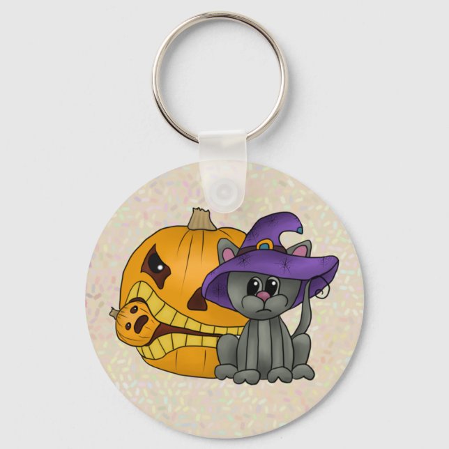 Katze und Kürbis Key Ring (Front)