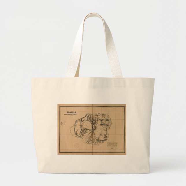 Kauai, 1878, Vintage Hawaii Map Large Tote Bag (Front)