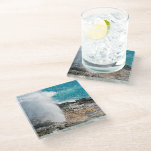Kauai Aqua Ocean Spouting Horn Poipu  Glass Coaster