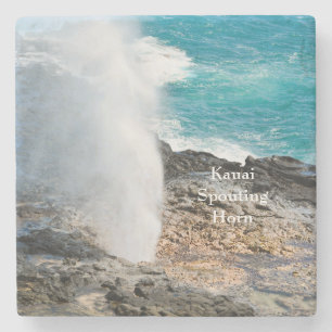 Kauai Aqua Ocean Spouting Horn Poipu  Stone Coaster