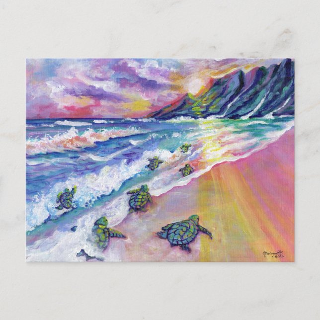  Kauai Baby Sea Turtles at the Beach Hawaii Card (Front)