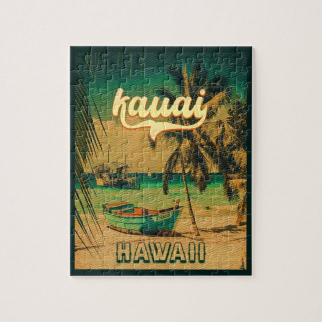 Kauai Beach Hawaii Retro Palm Trees 60s Souvenirs Jigsaw Puzzle (Vertical)