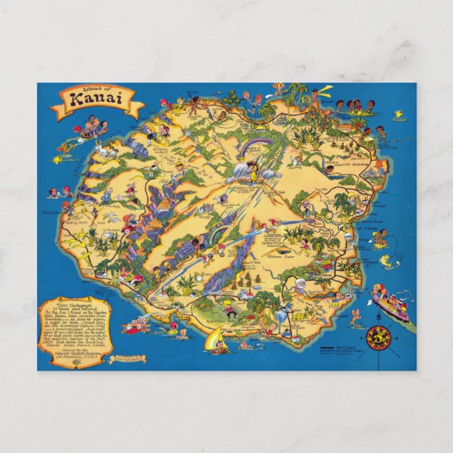 Kauai Funny Vintage Map Postcard (Front)