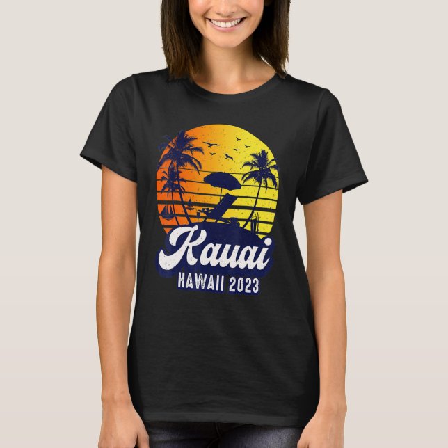 Kauai Hawaii 2023 Hawaiian Sunset Beach Retro T-Shirt (Front)