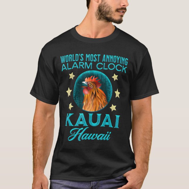 Kauai Hawaii Alarm Clock Chicken Rooster Souvenir T-Shirt (Front)