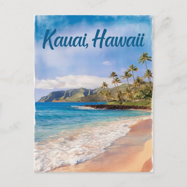 Kauai Hawaii Beach Watercolor Painting Postcard (Front)