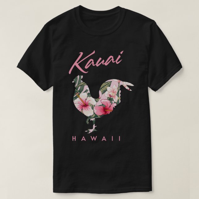 Kauai Hawaii Flower Hibiscus Rooster Lover Souveni T-Shirt (Design Front)