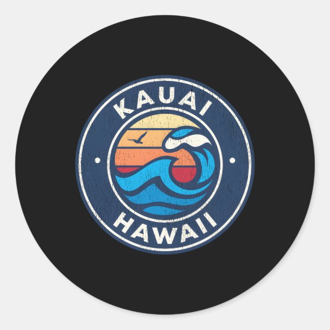 Kauai Hawaii Hi Nautical Waves Classic Round Sticker (Front)