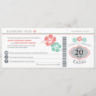 Kauai Hawaii Hibiscus Boarding Pass Wedding Invitation