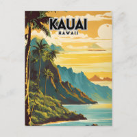 Kauai Hawaii Nostalgic Retro Travel Art