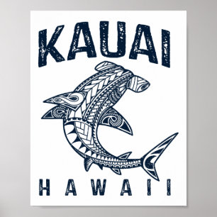 Kauai Hawaii Tril Shark Polynesian Hawaiian Beach Poster