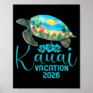 Kauai Hawaii Trip 2026 Sea Turtle Summer Vacation Poster