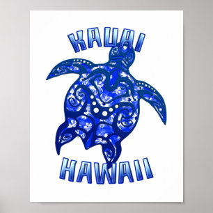 Kauai Hawaii Vacation Tribal Turtle Poster