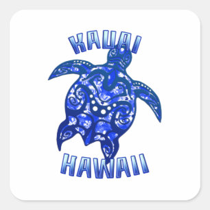 Kauai Hawaii Vacation Tribal Turtle Square Sticker