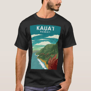 Kauai Hawaii Vintage Minimal Retro Travel Poster  T-Shirt
