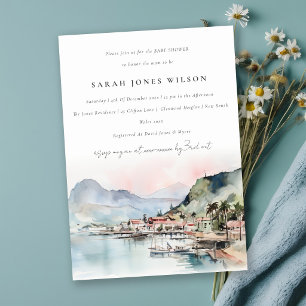 Kauai Hawaii Watercolor Landscape Baby Shower Invitation