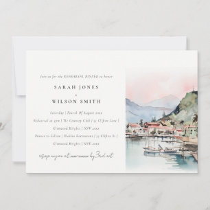 Kauai Hawaii Watercolor Landscape Rehearsal Dinner Invitation