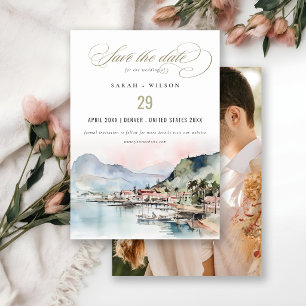 Kauai Hawaii Watercolor Landscape Wedding Photo Save The Date