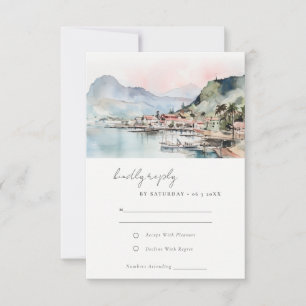 Kauai Hawaii Watercolor Landscape Wedding RSVP Card