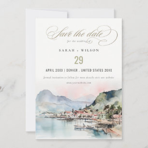 Kauai Hawaii Watercolor Landscape Wedding Save The Date
