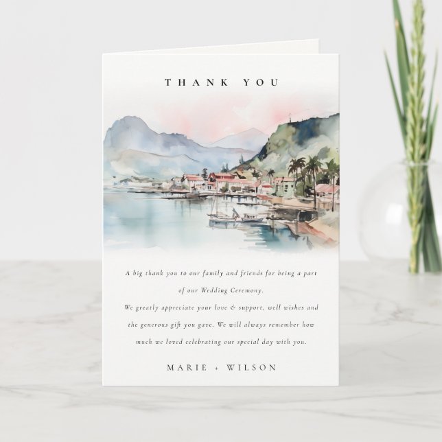 Kauai Hawaii Watercolor Landscape Wedding Thank You Card (Front)