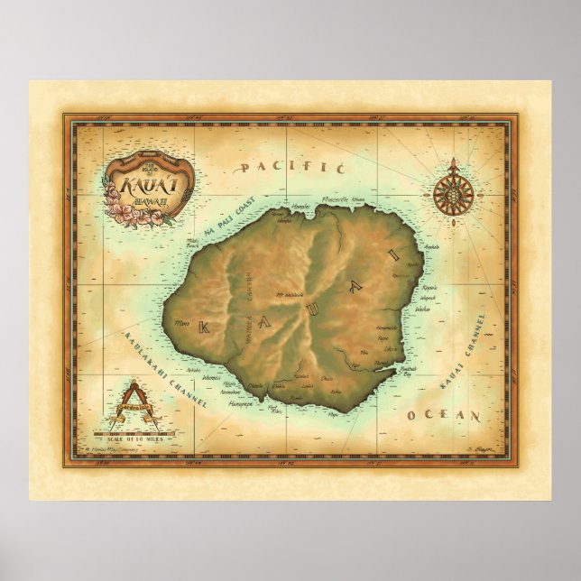 Kauai-map-4000-dpi-across Poster (Front)